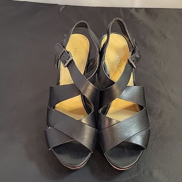 FRANCO SARTO WEDGE ADJUSTABLE BUCKLE ANKLE CRISSCROSS STRAP OPEN TOE SANDAL - Picture 2 of 14